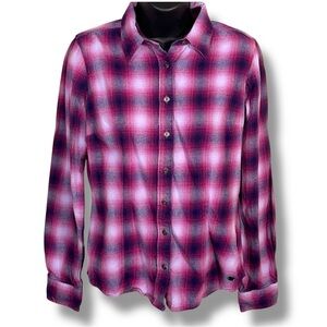 Small Noble Outfitters Womens Purple Pink Fuchsia Cotton Flannel Long Sleeve